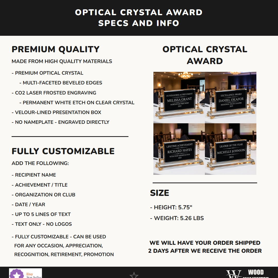 Personalized Crystal Rectangle Frame Specifications - dimensions, materials, features