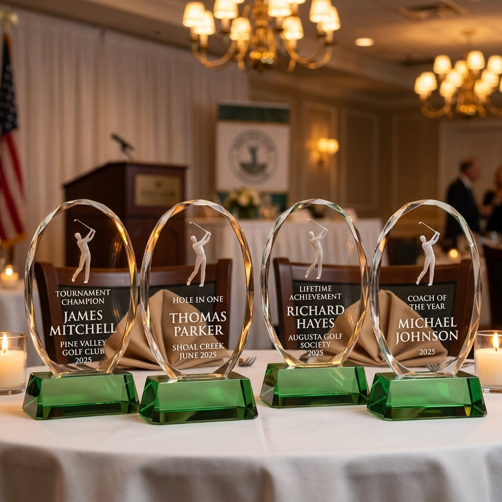 Personalized Crystal Sports Award | Engraved Golf Tournament Champion | Optical Crystal Retirement Gift | Lifetime Achievement Recognition - View 1
