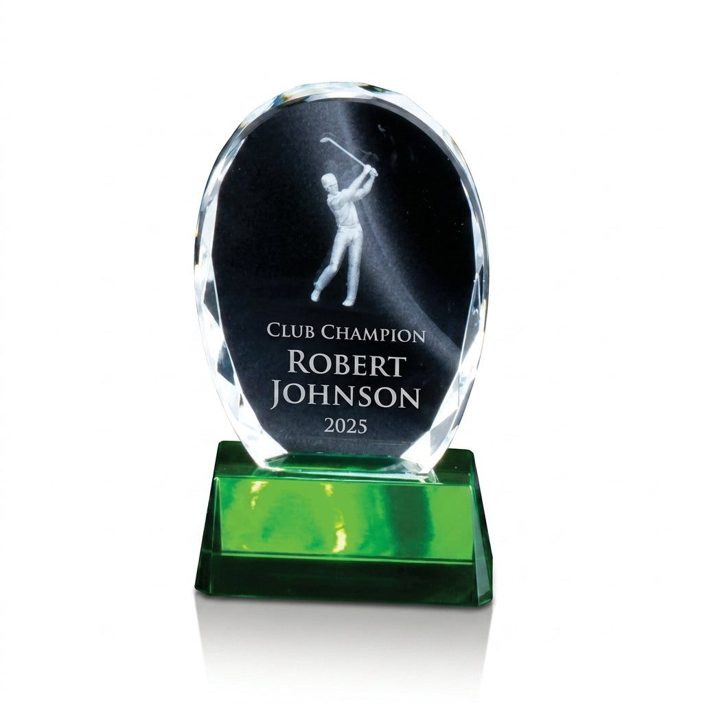 Personalized Crystal Sports Award | Engraved Golf Tournament Champion | Optical Crystal Retirement Gift | Lifetime Achievement Recognition - View 6