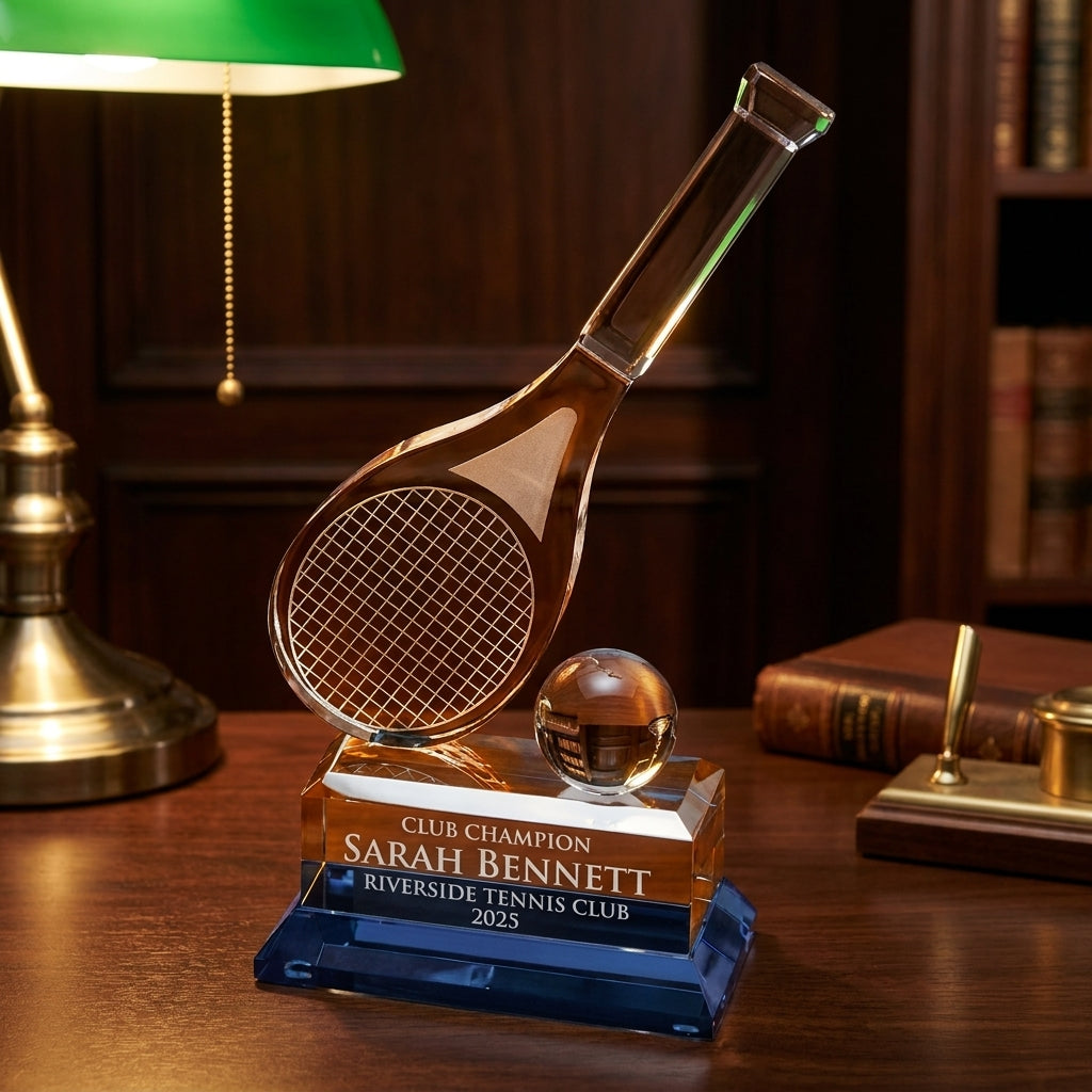 Personalized Crystal Tennis Trophy - custom laser engraved - view 2