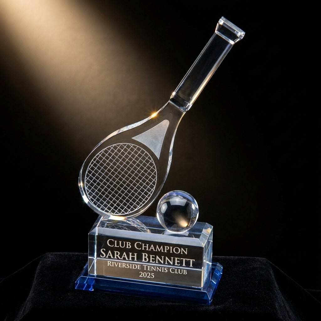 Personalized Crystal Tennis Trophy - custom laser engraved - view 3