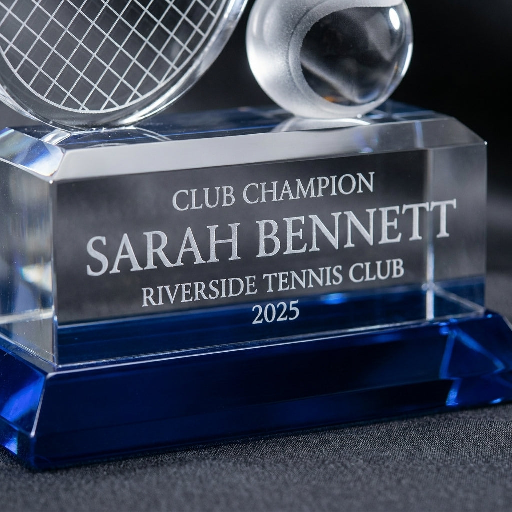 Personalized Crystal Tennis Trophy - custom laser engraved - view 4