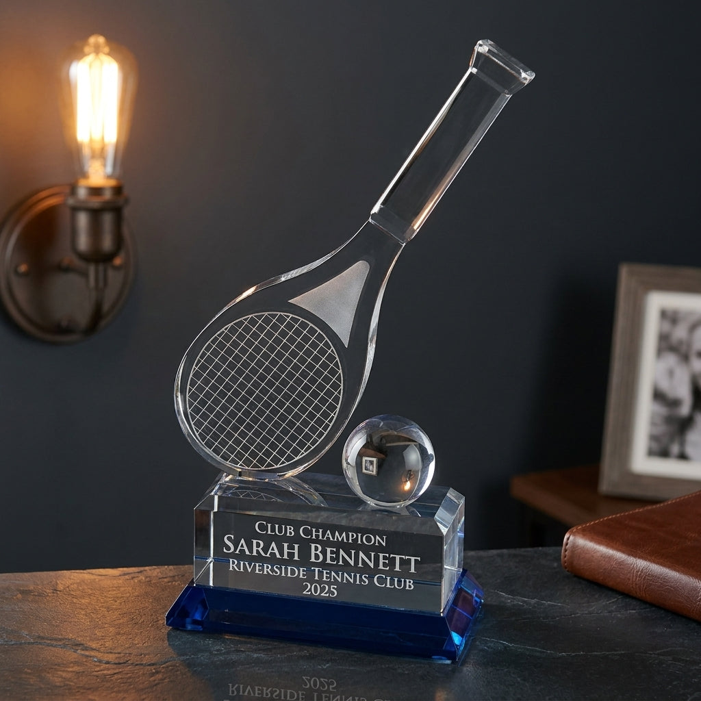 Personalized Crystal Tennis Trophy - custom laser engraved - view 5