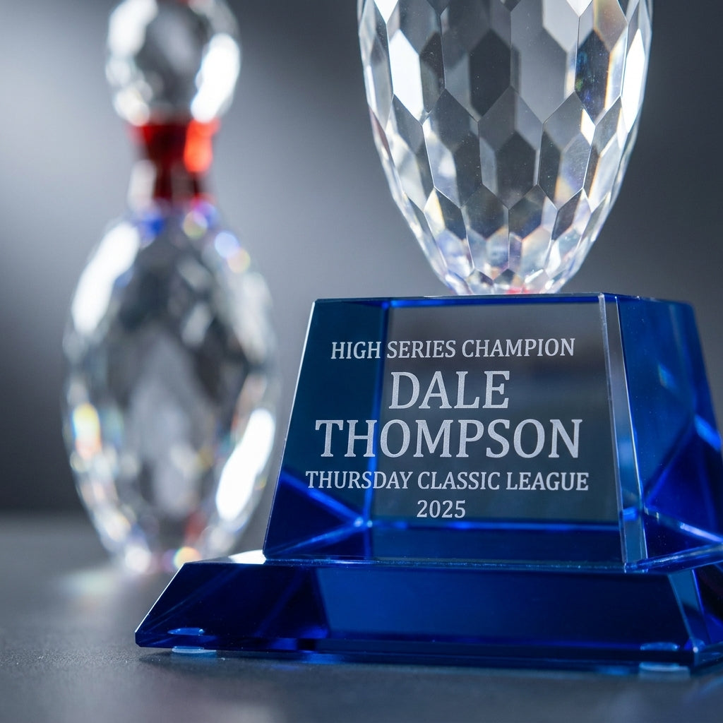 Personalized Crystal Bowling Trophy - custom laser engraved - view 4