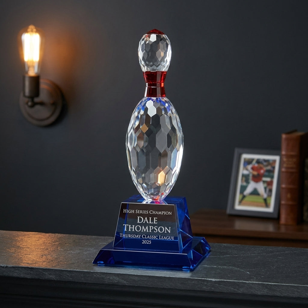 Personalized Crystal Bowling Trophy - custom laser engraved - view 5