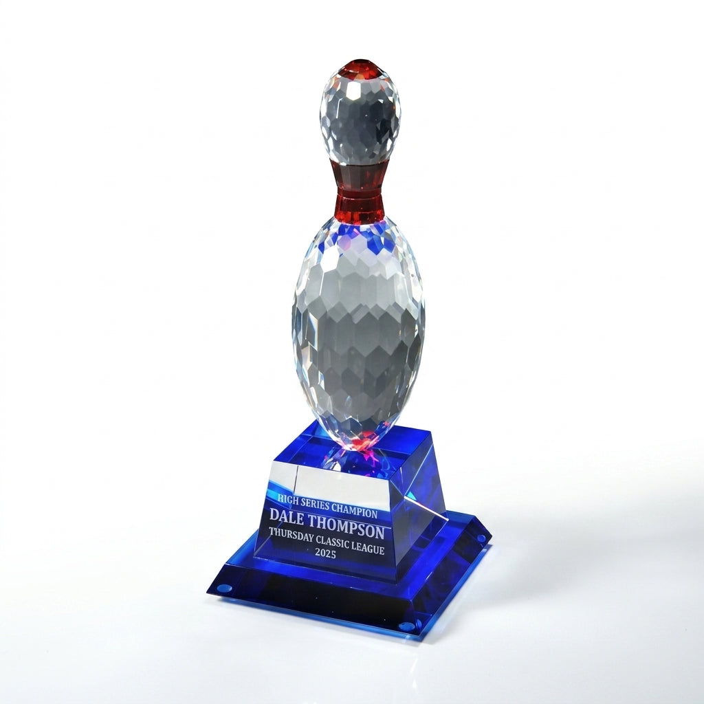 Personalized Crystal Bowling Trophy - custom laser engraved - view 6
