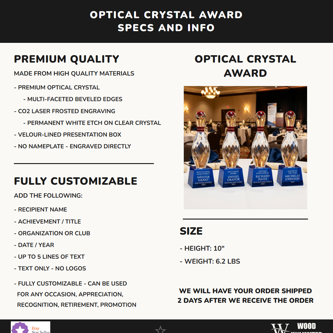 Personalized Crystal Bowling Trophy Specifications - dimensions, materials, features