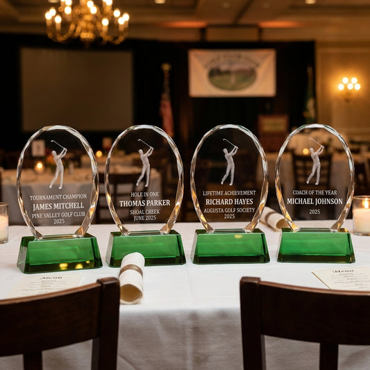 Personalized Crystal Sports Award | Engraved Optical Crystal Golf Tournament Champion Retirement Gift | Hole In One, Lifetime Achievement - View 1