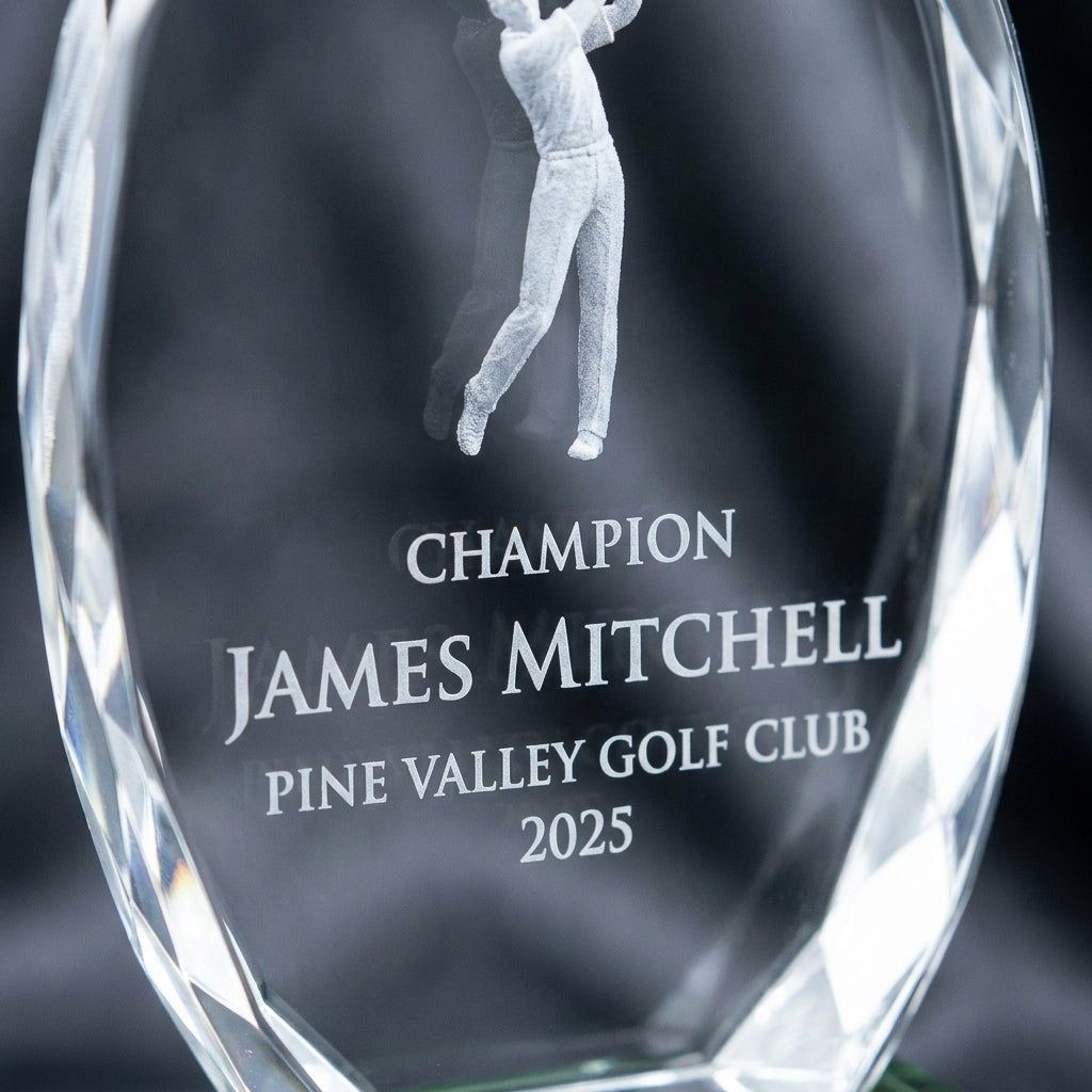 Personalized Crystal Sports Award | Engraved Optical Crystal Golf Tournament Champion Retirement Gift | Hole In One, Lifetime Achievement - View 4