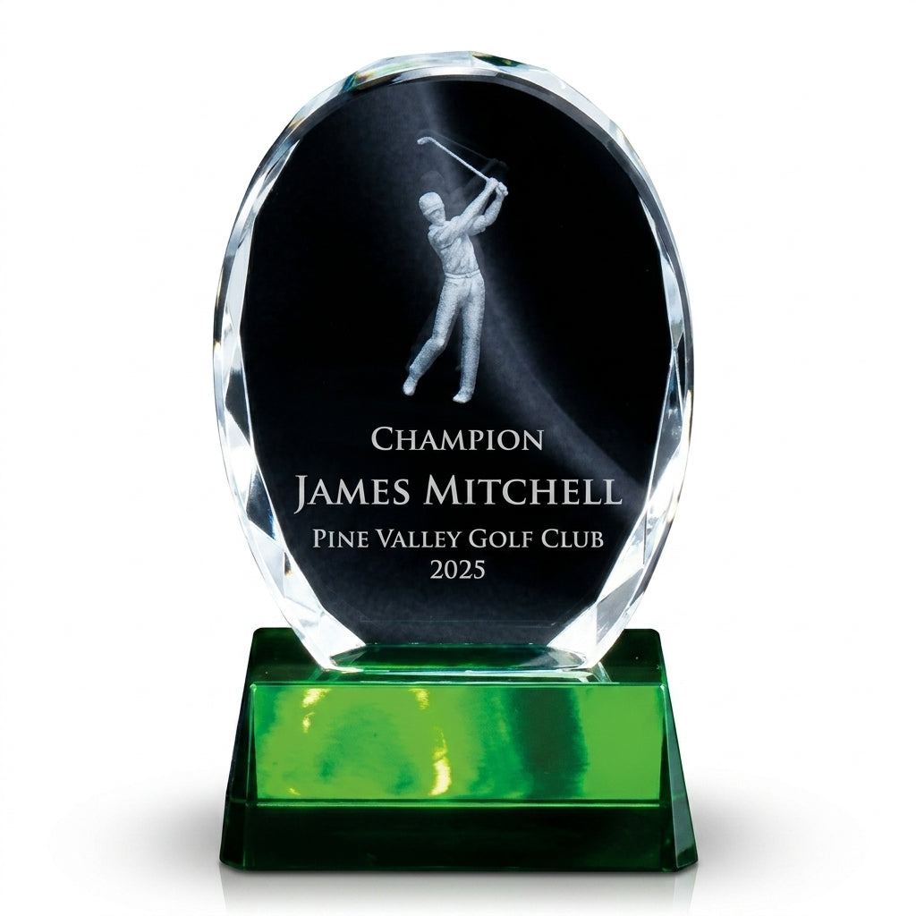 Personalized Crystal Sports Award | Engraved Optical Crystal Golf Tournament Champion Retirement Gift | Hole In One, Lifetime Achievement - View 6