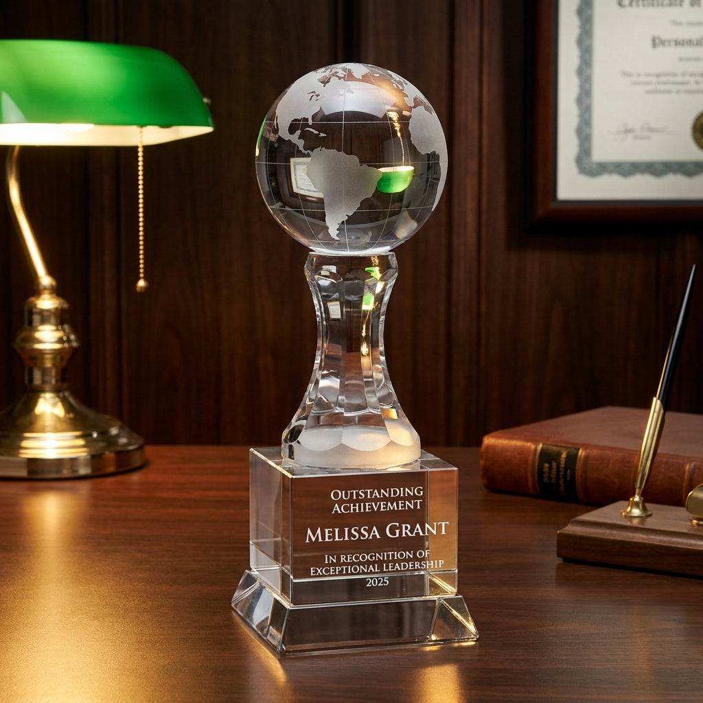 Personalized Globe On Stem - custom laser engraved - view 2