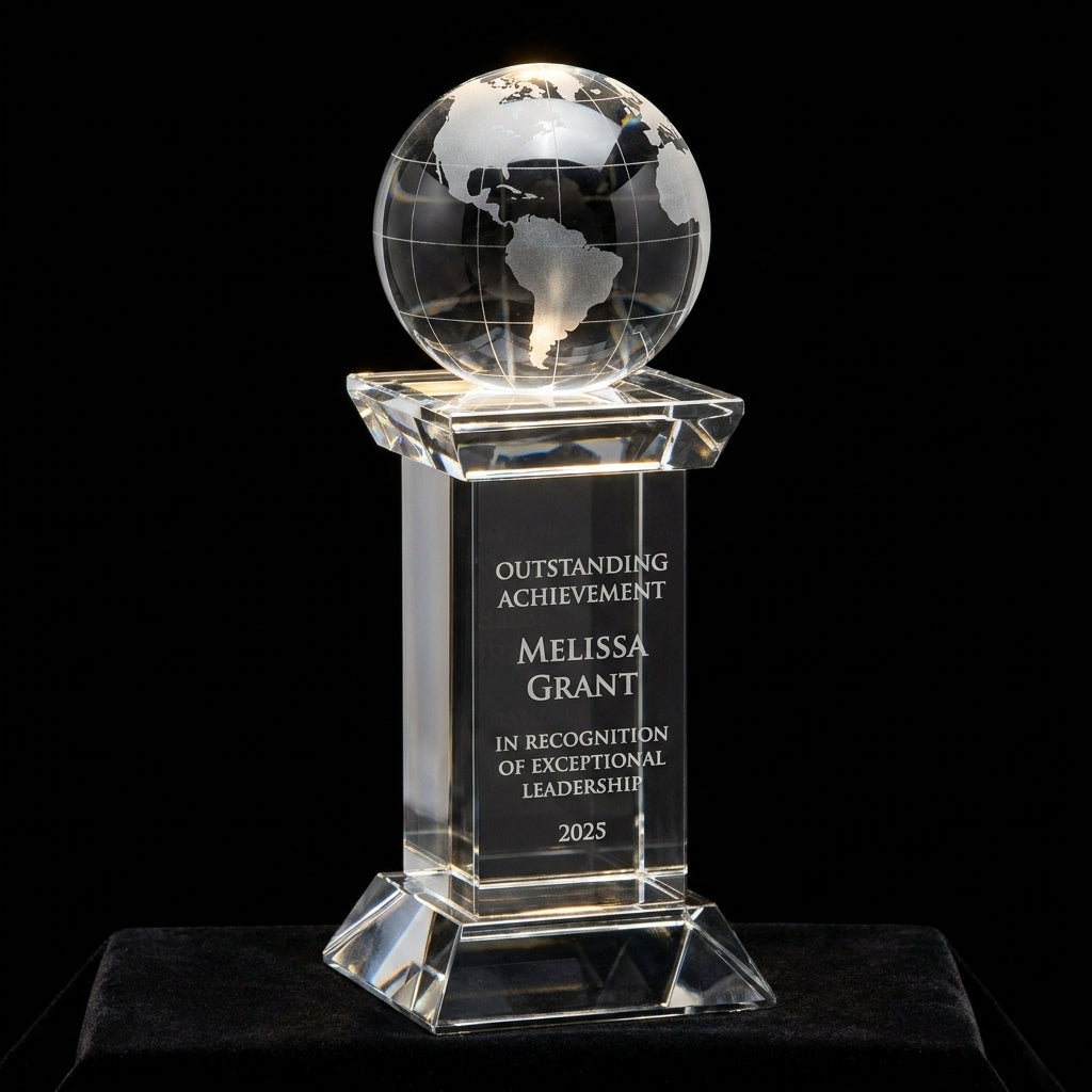 Personalized Globe Tower - custom laser engraved - view 3
