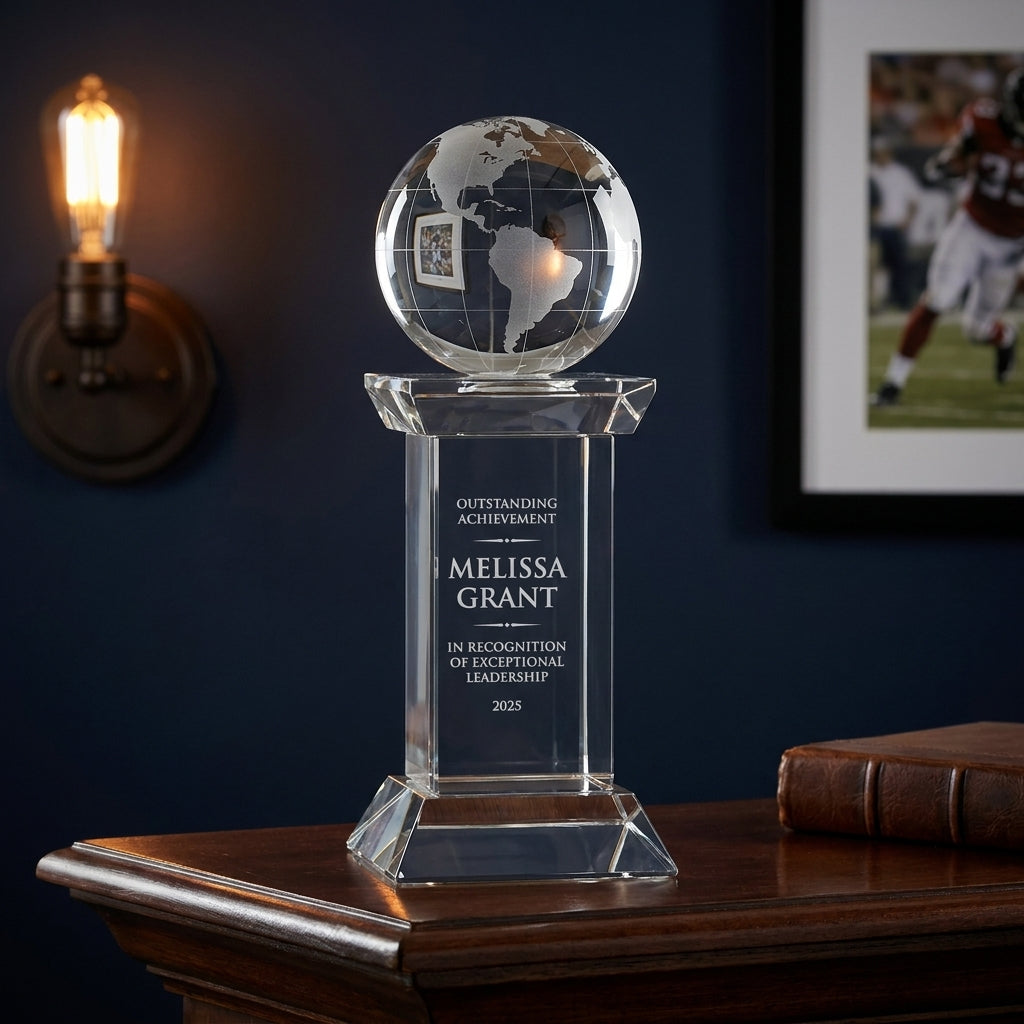 Personalized Globe Tower - custom laser engraved - view 5