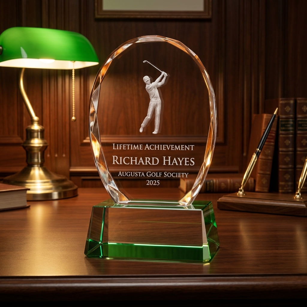 Personalized Crystal Sports Award | Engraved Optical Crystal Golf Tournament Champion Retirement Gift | Hole In One | Lifetime Achievement - View 2