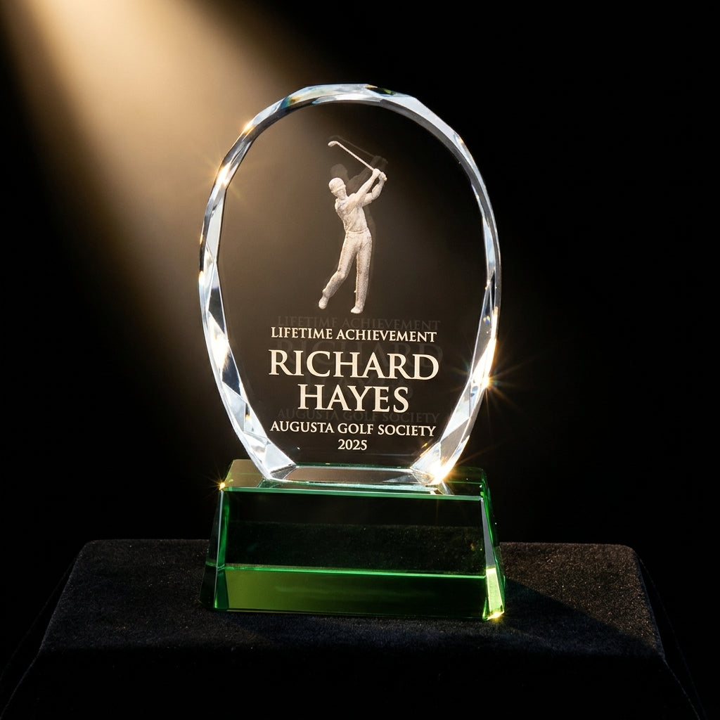 Personalized Crystal Sports Award | Engraved Optical Crystal Golf Tournament Champion Retirement Gift | Hole In One | Lifetime Achievement - View 3