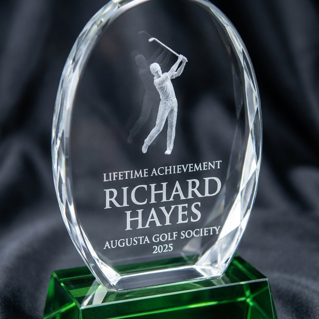 Personalized Crystal Sports Award | Engraved Optical Crystal Golf Tournament Champion Retirement Gift | Hole In One | Lifetime Achievement - View 4