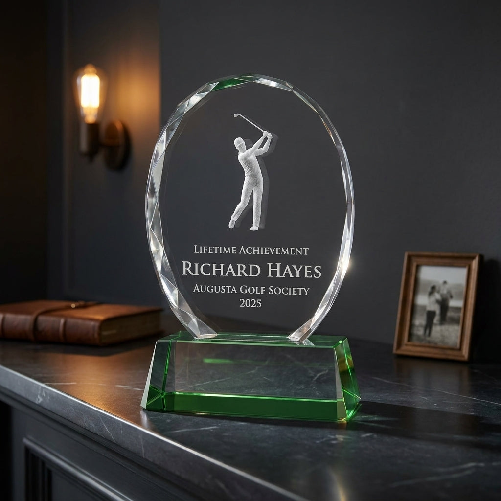 Personalized Crystal Sports Award | Engraved Optical Crystal Golf Tournament Champion Retirement Gift | Hole In One | Lifetime Achievement - View 5