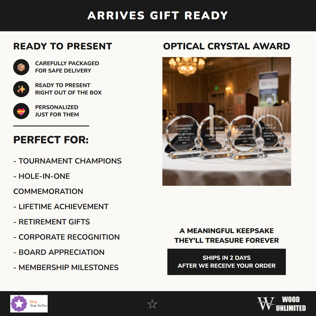 Personalized Crystal Golf Ball Desk Set Gift Ready — perfect for tournament champions, hole-in-one, lifetime achievement, retirement