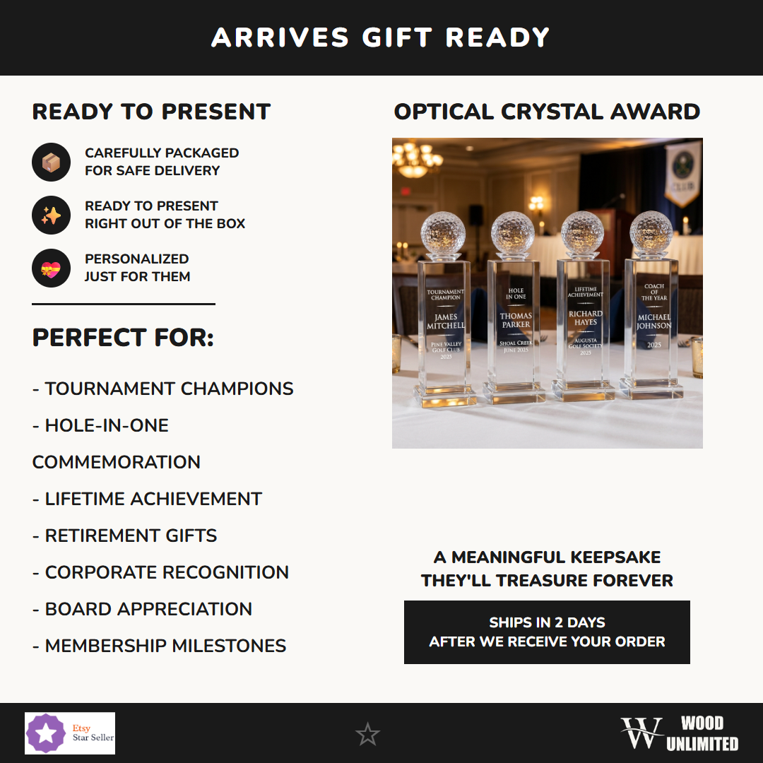 Personalized Crystal Golf Ball Tower Award (Small) Gift Ready — perfect for tournament champions, hole-in-one, lifetime achievement, retirement