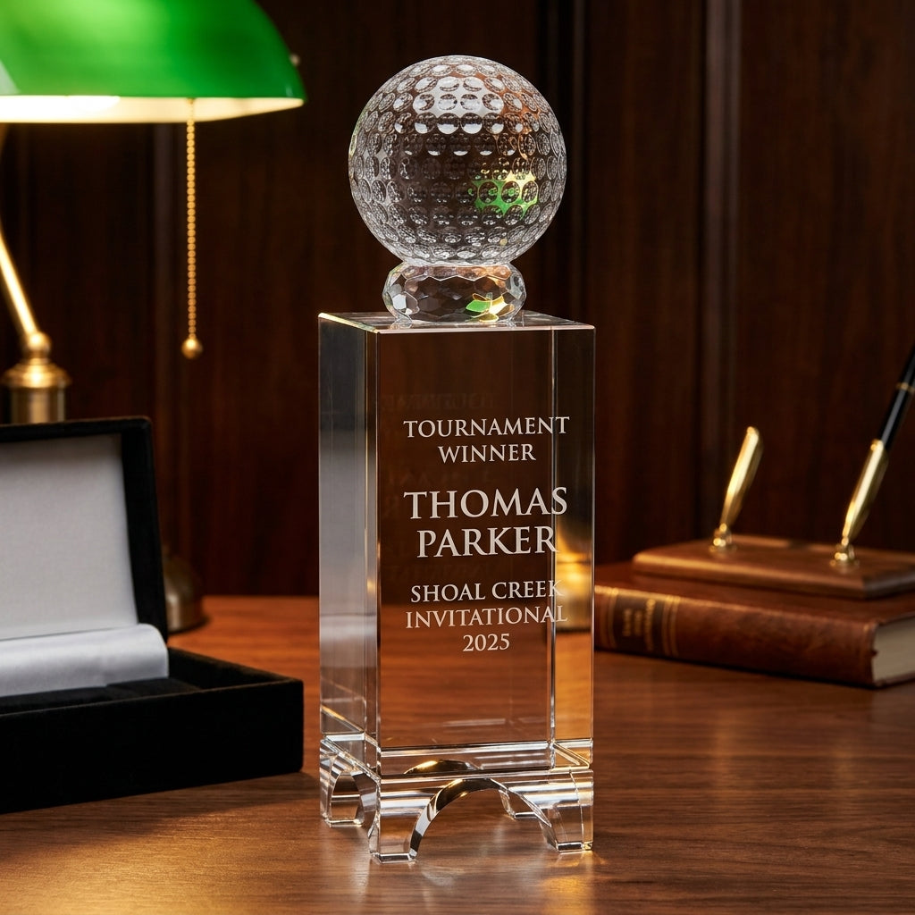 Personalized Crystal Golf Award | Engraved Tournament Champion | Optical Crystal Retirement Gift | Lifetime Achievement - View 2
