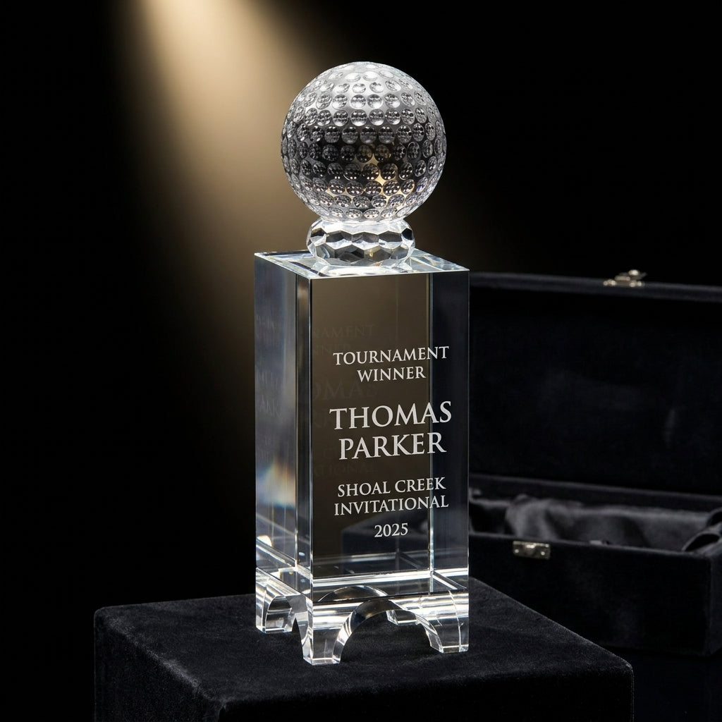 Personalized Crystal Golf Award | Engraved Tournament Champion | Optical Crystal Retirement Gift | Lifetime Achievement - View 3