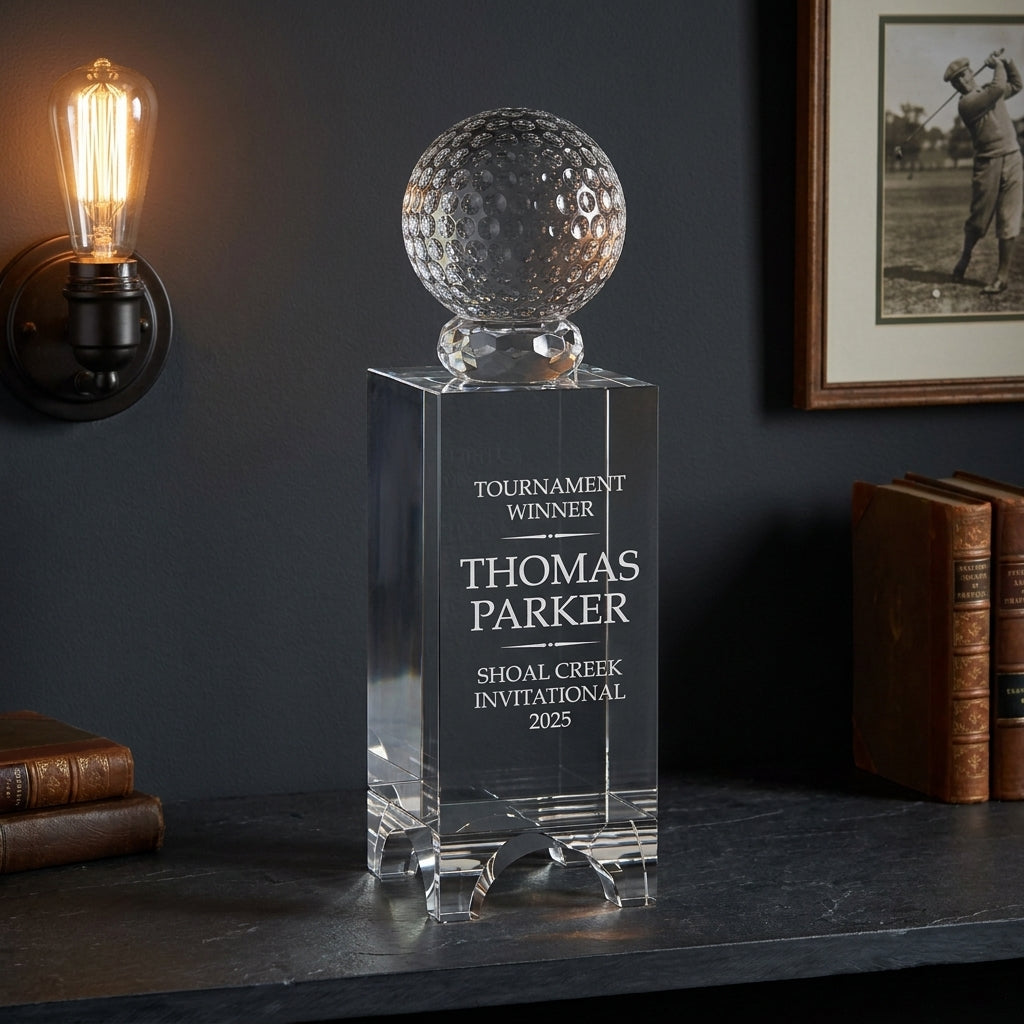 Personalized Crystal Golf Award | Engraved Tournament Champion | Optical Crystal Retirement Gift | Lifetime Achievement - View 5