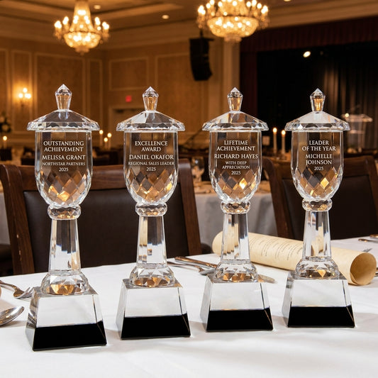 Personalized Crystal Trophy Cup On Base - custom laser engraved - view 1