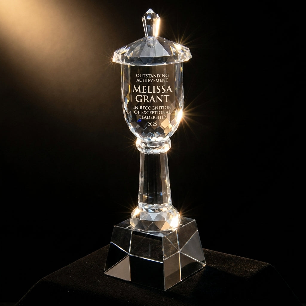 Personalized Crystal Trophy Cup On Base - custom laser engraved - view 3
