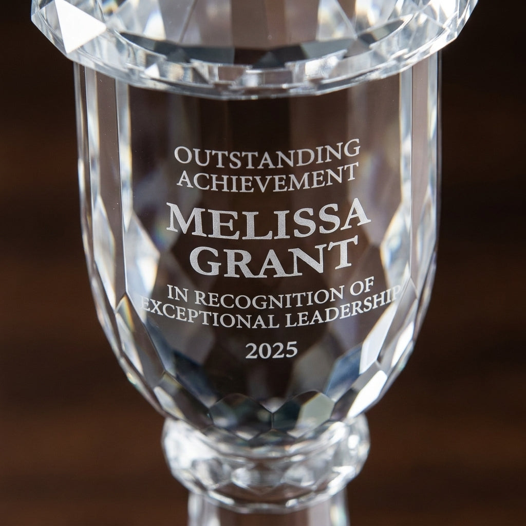 Personalized Crystal Trophy Cup On Base - custom laser engraved - view 4
