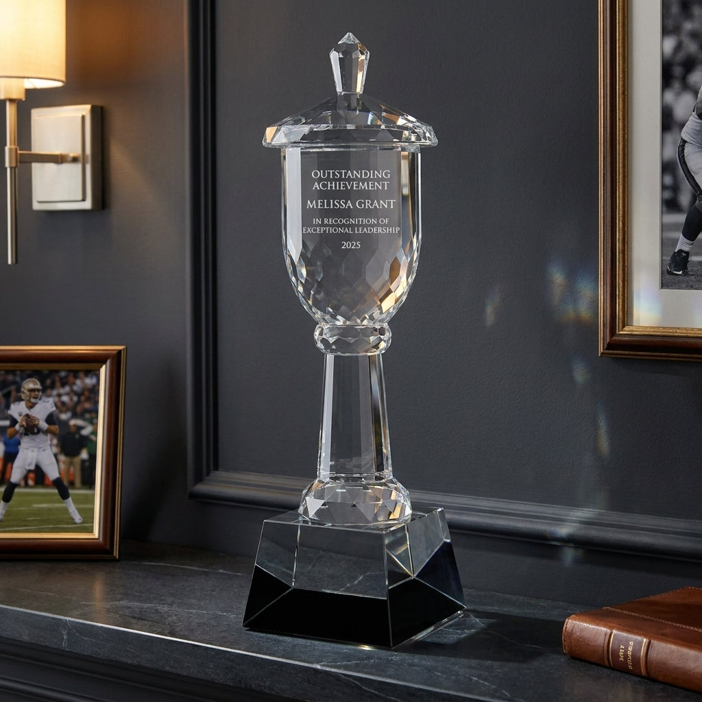 Personalized Crystal Trophy Cup On Base - custom laser engraved - view 5