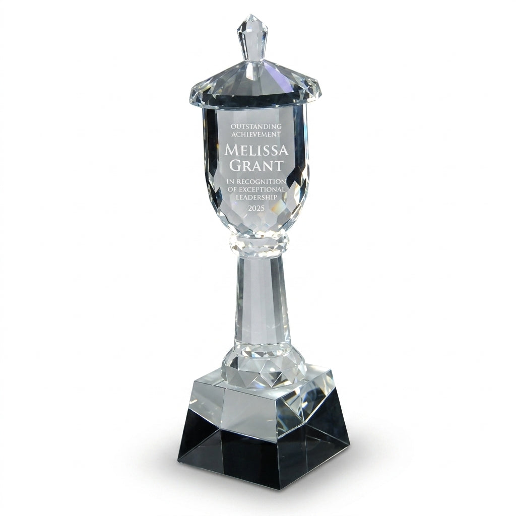 Personalized Crystal Trophy Cup On Base - custom laser engraved - view 6
