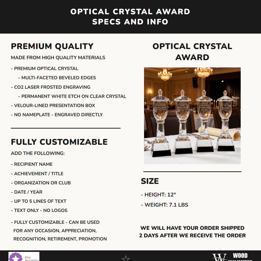 Personalized Crystal Trophy Cup On Base Specifications - dimensions, materials, features