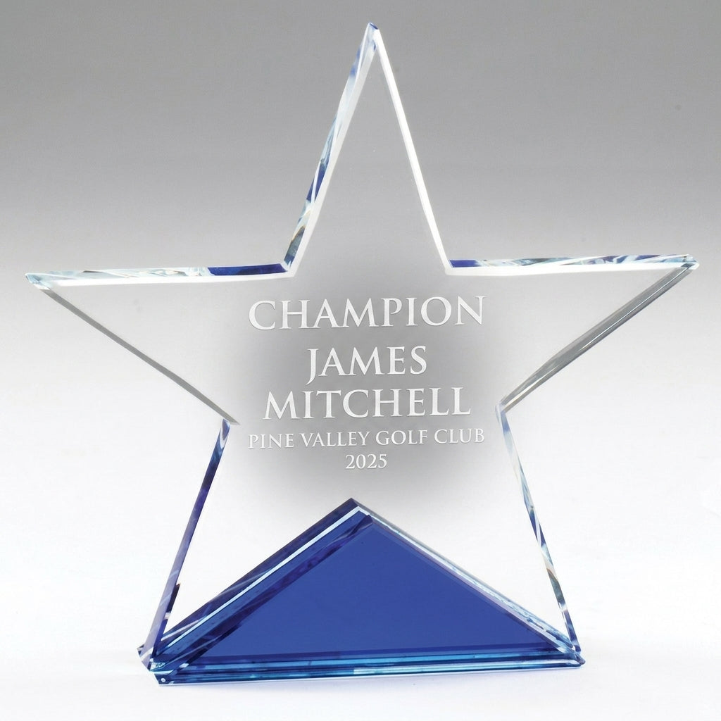Personalized Elegant Star Crystal Award   Self Standing Blue Bottom  Individually Boxed  Lase - custom laser engraved - view 6