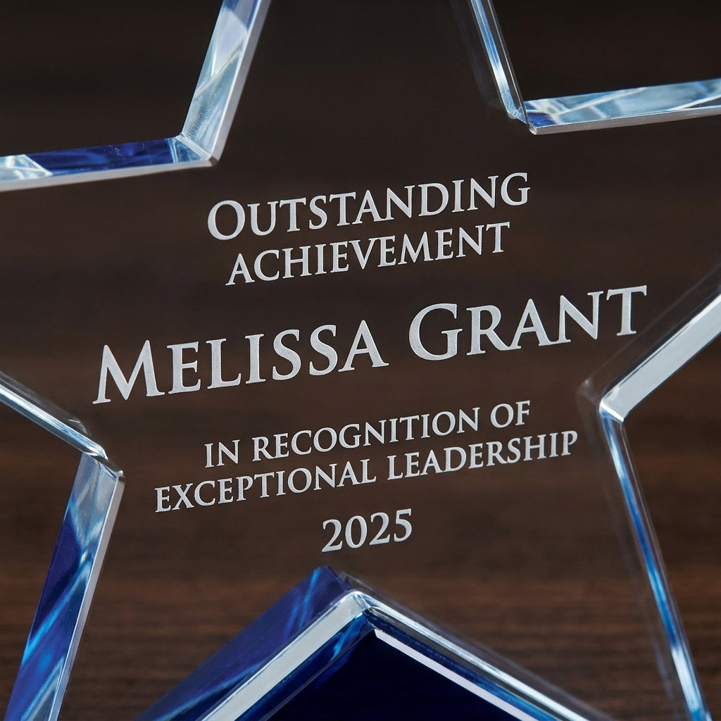 Personalized Elegant Star Crystal Award   Self Standing  Blue Bottom Individually Boxed  Lase - custom laser engraved - view 4