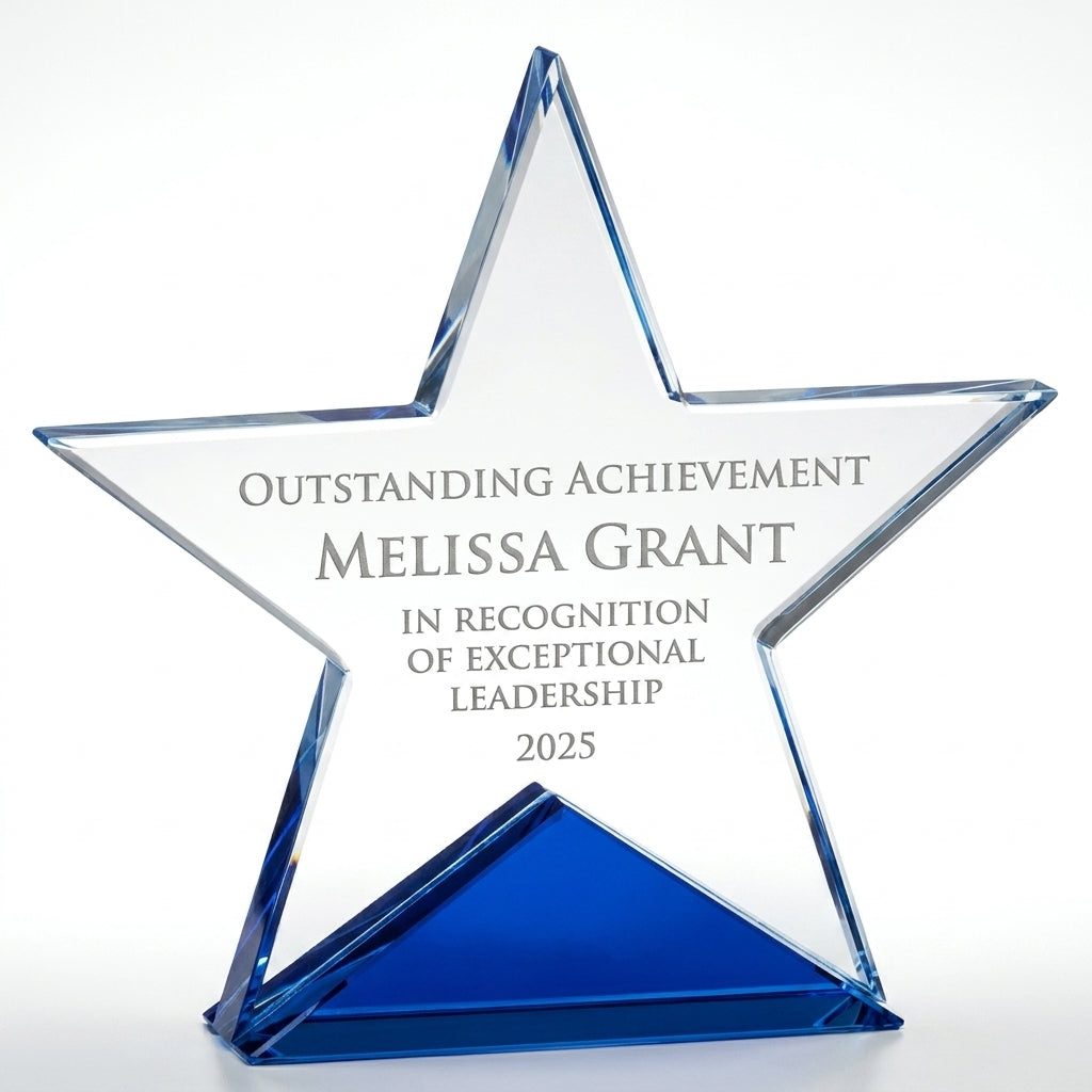 Personalized Elegant Star Crystal Award   Self Standing  Blue Bottom Individually Boxed  Lase - custom laser engraved - view 6
