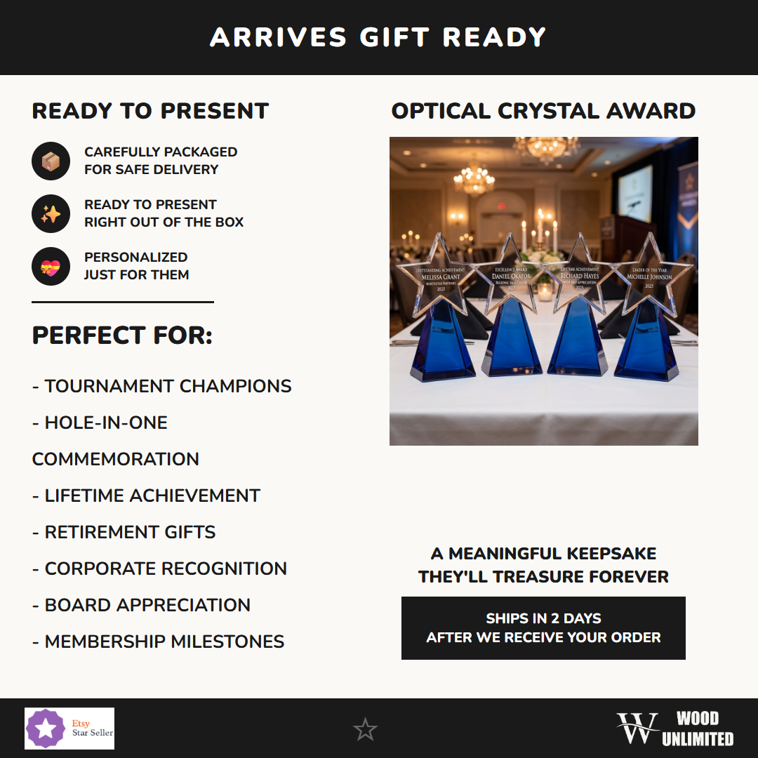 Elegant Star Crystal Award   Self Standing  Blue Bottom Individually Boxed  Lase Gift Ready - perfect for awards ceremonies, recognition, and celebrations
