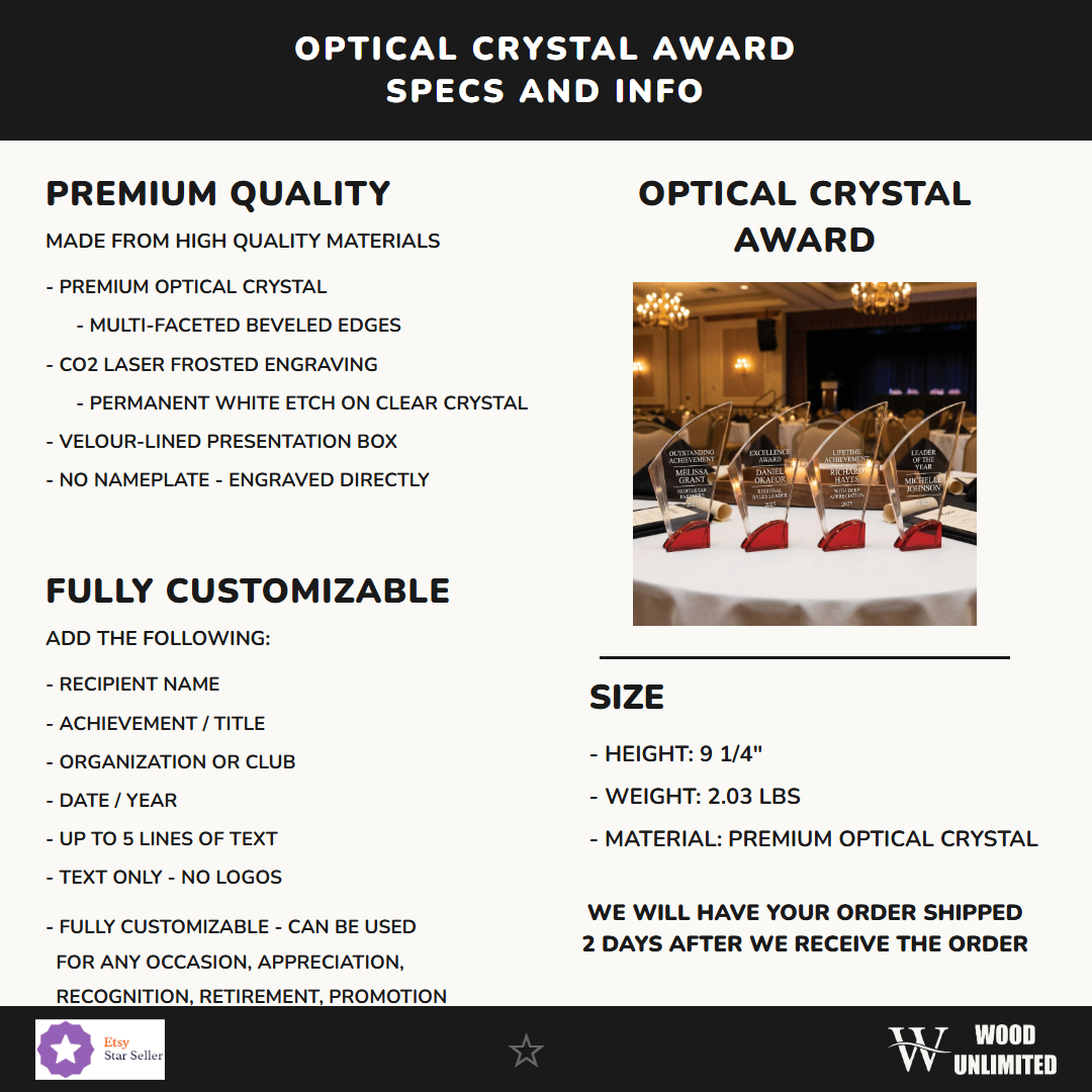 Personalized Elegant Ruby Double Arc Fan Glass Award  Individually Boxed   Laserable  ( Not S Specifications - dimensions, materials, features