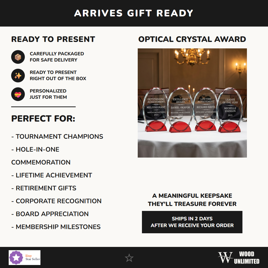 Elegant Double Arc Faceted Oval Ruby Glass Award Individually Boxed  Laserable   Gift Ready - perfect for awards ceremonies, recognition, and celebrations