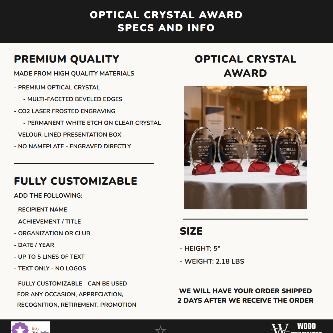 Personalized Elegant Double Arc Faceted Oval Ruby Glass Award Individually Boxed  Laserable   Specifications - dimensions, materials, features