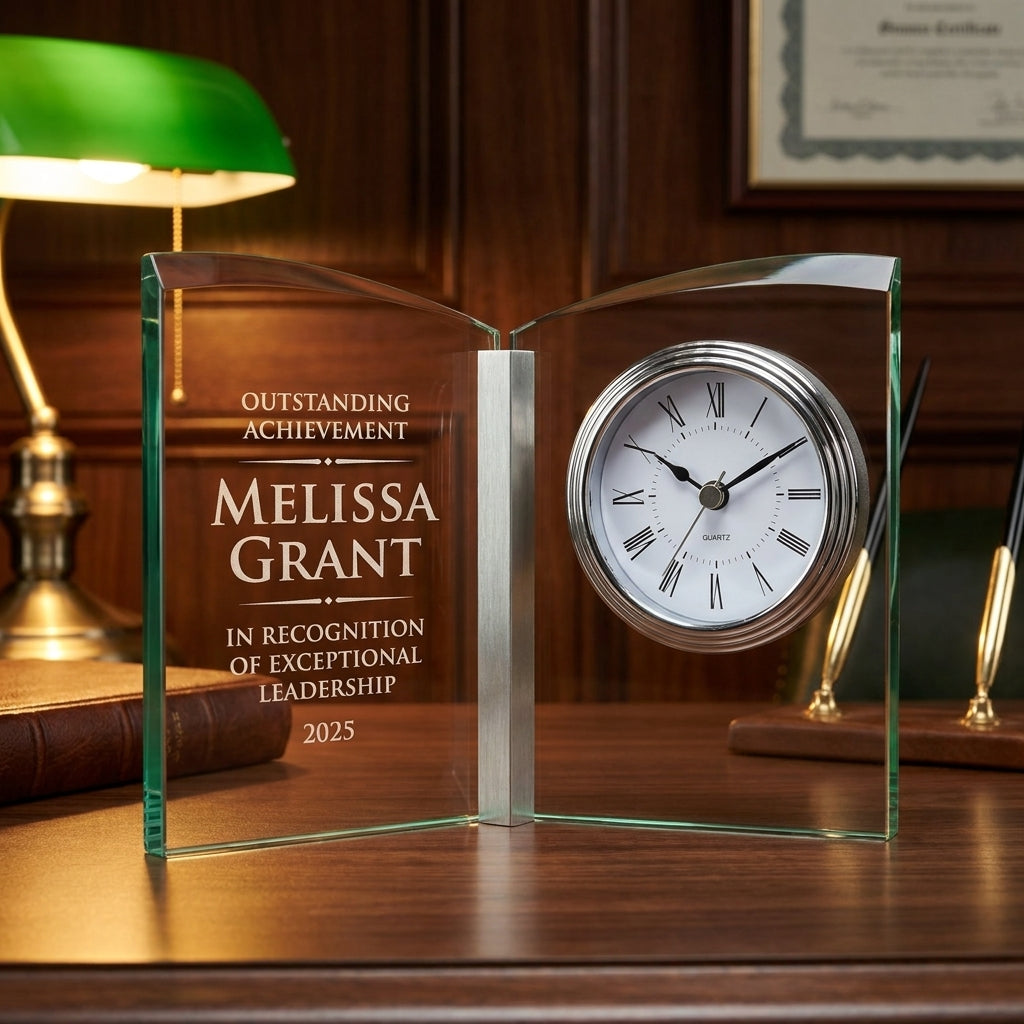 Personalized Elegant Crystal Perpetual Glass Desk Award Individually Boxed  Laserable - custom laser engraved - view 2