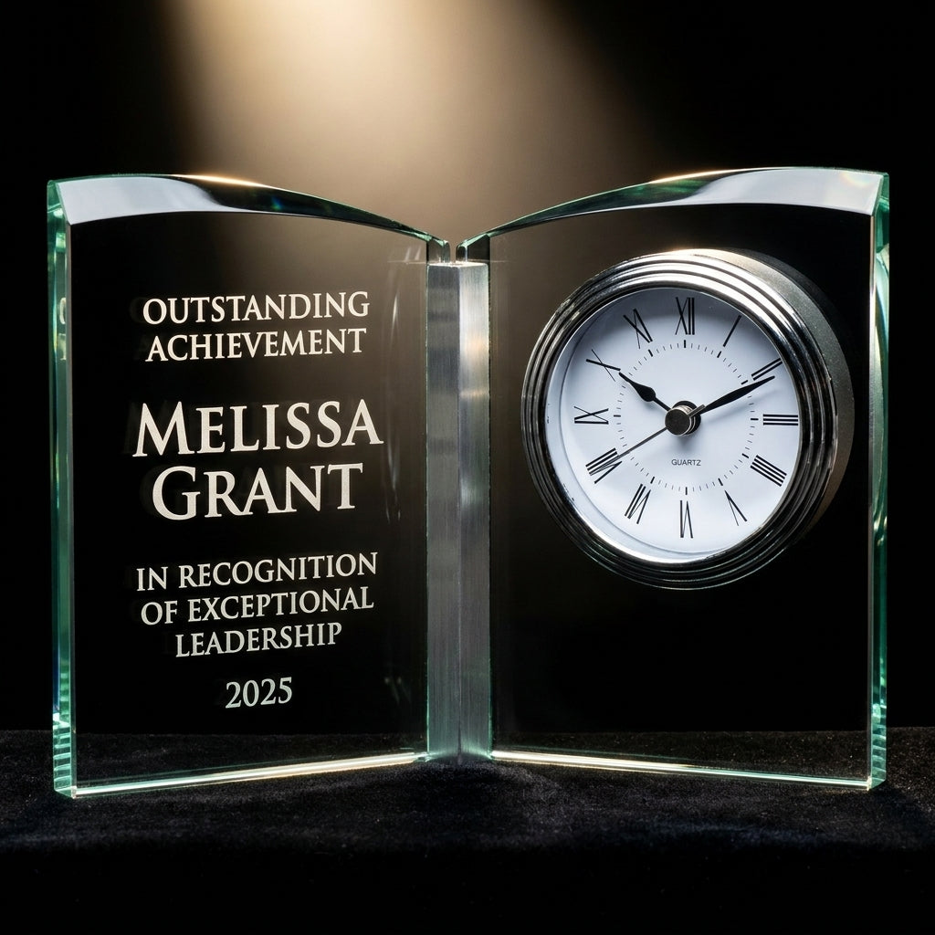 Personalized Elegant Crystal Perpetual Glass Desk Award Individually Boxed  Laserable - custom laser engraved - view 3
