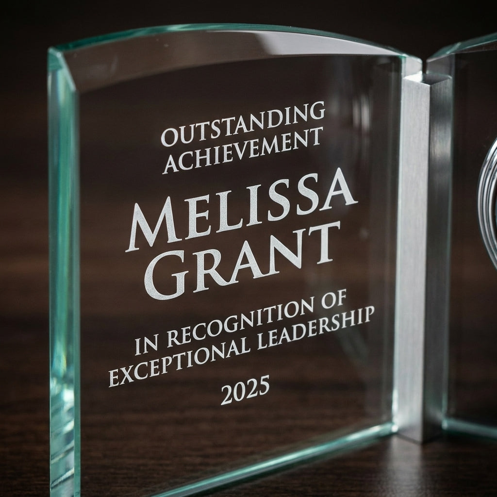 Personalized Elegant Crystal Perpetual Glass Desk Award Individually Boxed  Laserable - custom laser engraved - view 4