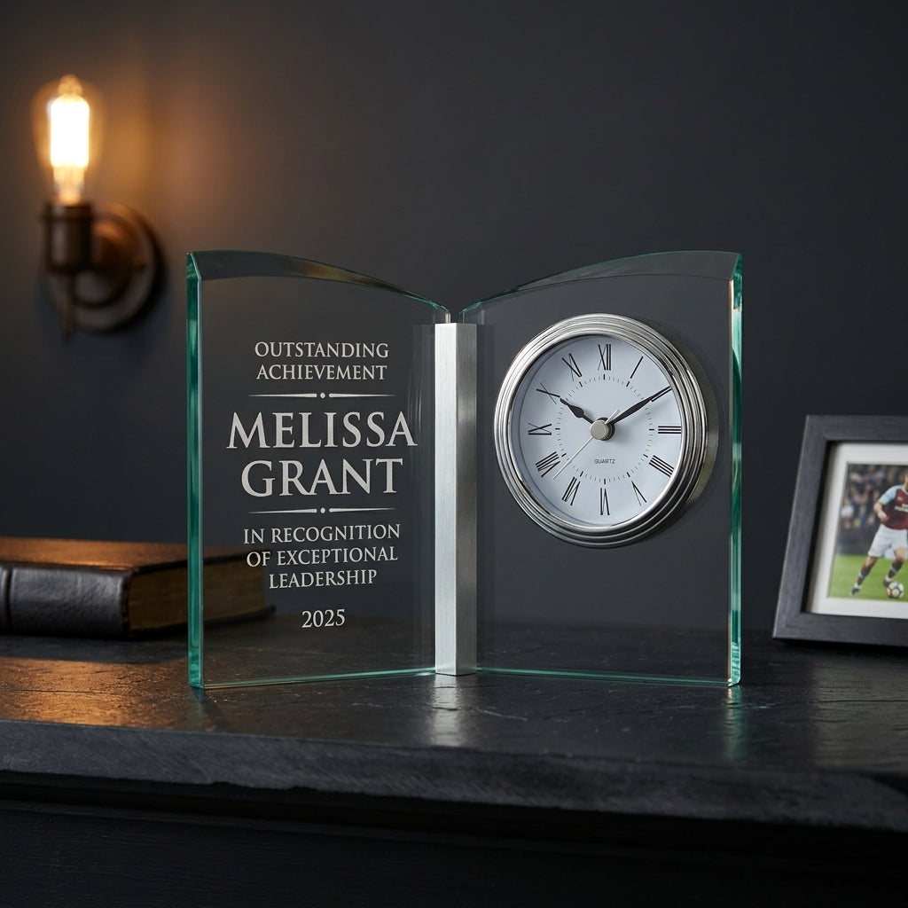 Personalized Elegant Crystal Perpetual Glass Desk Award Individually Boxed  Laserable - custom laser engraved - view 5