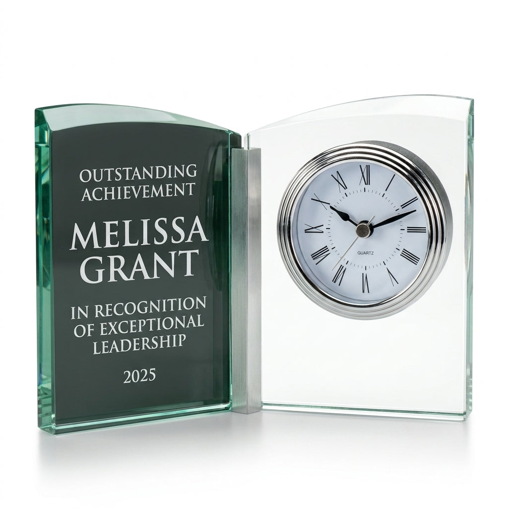 Personalized Elegant Crystal Perpetual Glass Desk Award Individually Boxed  Laserable - custom laser engraved - view 6