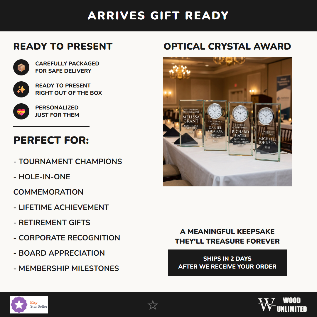 Elegant Crystal Perpetual Glass Desk Award Individually Boxed  Laserable Gift Ready - perfect for awards ceremonies, recognition, and celebrations