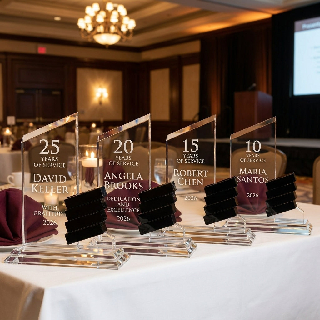 Personalized Crystal Perpetual Award - custom laser engraved - view 1