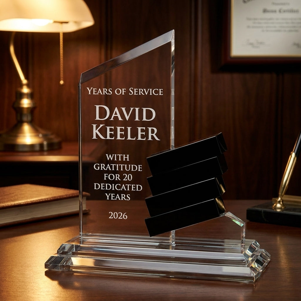 Personalized Crystal Perpetual Award - custom laser engraved - view 2