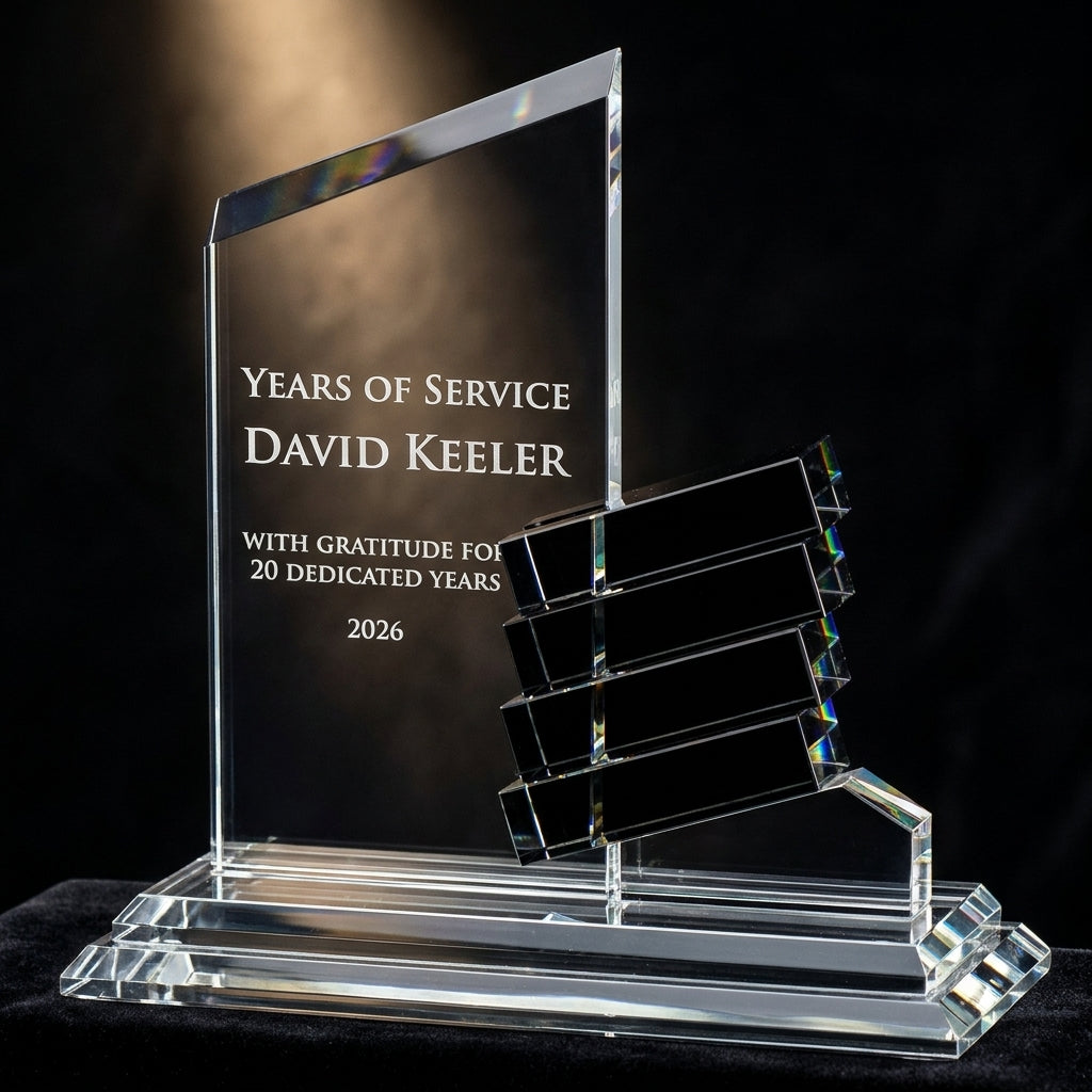 Personalized Crystal Perpetual Award - custom laser engraved - view 3