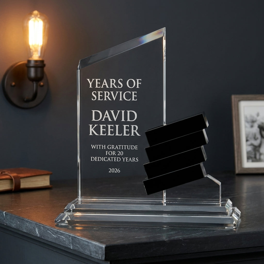 Personalized Crystal Perpetual Award - custom laser engraved - view 5