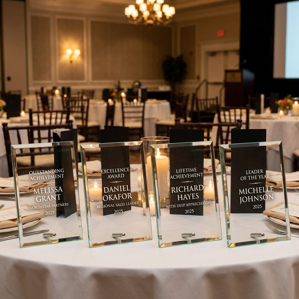 Personalized Elegant Crystal Award - custom laser engraved - view 1